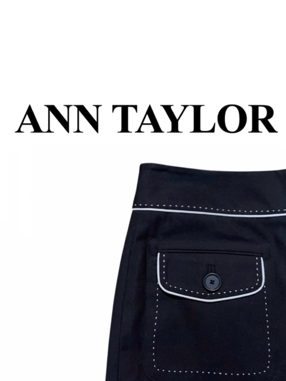 NWT Black Pencil Skirt with Front Pockets and White Stitching